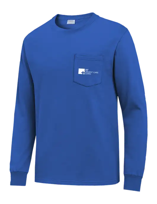 Royal Blue Long Sleeve Heavyweight 6.1 oz Pocket T-Shirt w/My Urgent Care Logo