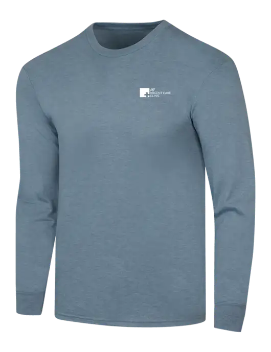 Simply Soft Long Sleeve Slate Blue Heather 4.5 oz, Poly/Combed Ring Spun Cotton T-Shirt w/My Urgent Care Logo