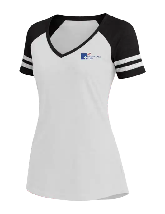 Womens White/Black V-Neck Game Tee w/My Urgent Care Logo