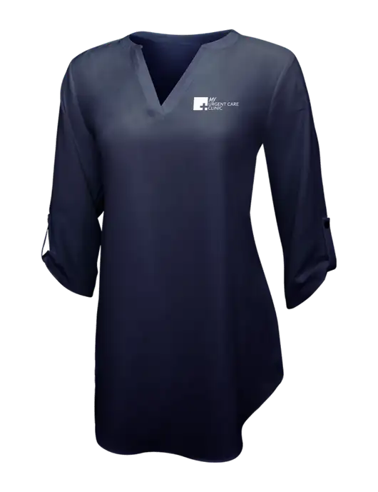 Navy Womens 3/4 Sleeve Tunic Blouse w/My Urgent Care Logo