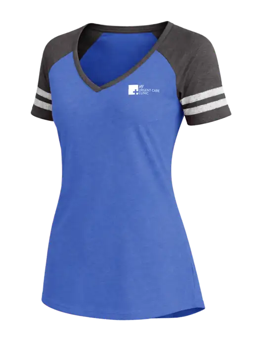 Womens Royal Heather/Charcoal Heather V-Neck Game Tee w/My Urgent Care Logo