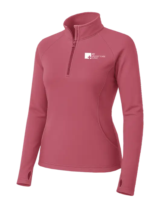 Dark Pink Womens Sport Wick Stretch 1/4 Zip Pullover w/My Urgent Care Logo