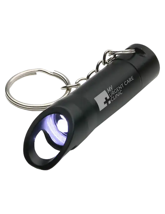 Black Pocket LED Flashlight with Bottle Opener & Keychain w/My Urgent Care Logo