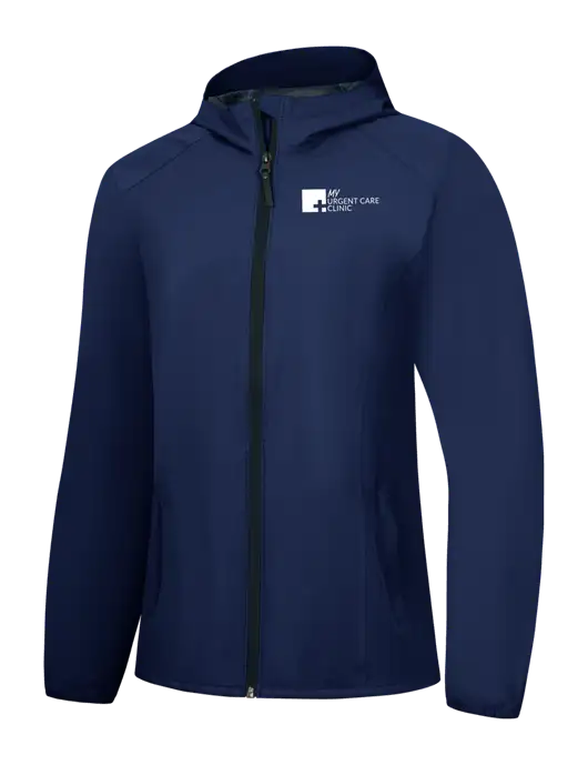 Womens Navy Essential Rain Jacket w/My Urgent Care Logo