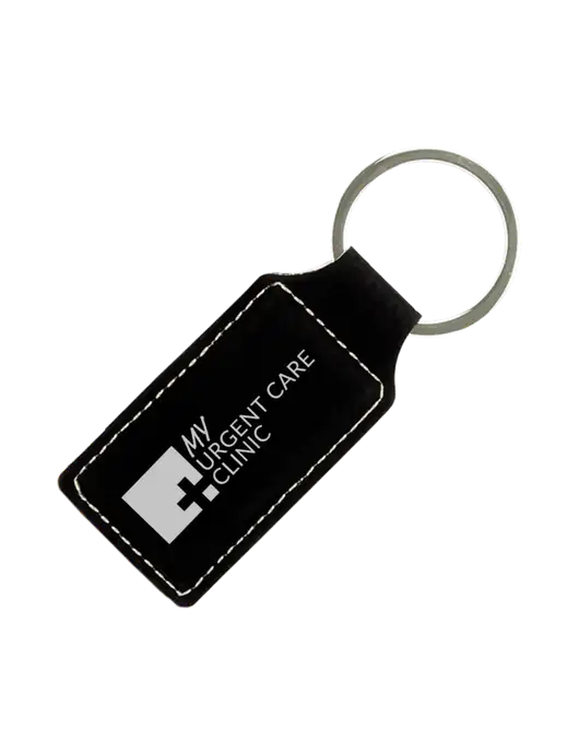 Black Laserable Leatherette Rectangle Keychain w/My Urgent Care Logo