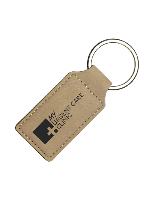 Tan Laserable Leatherette Rectangle Keychain w/My Urgent Care Logo