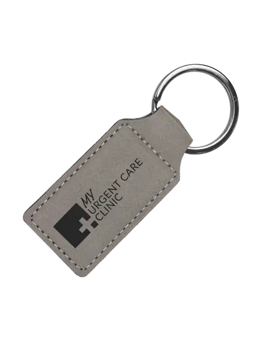 Grey Laserable Leatherette Rectangle Keychain w/My Urgent Care Logo