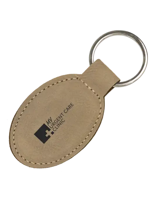 Tan Leatherette Oval Keychain w/My Urgent Care Logo