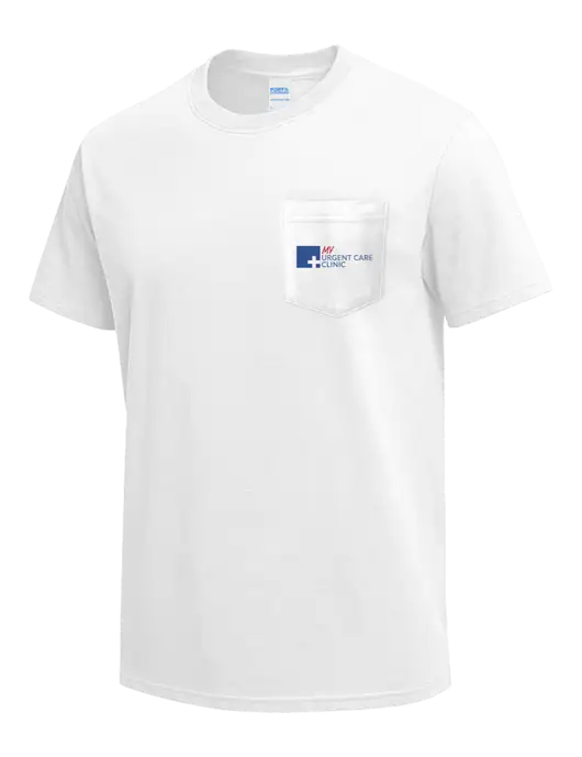 White Heavyweight 6.1 oz Pocket T-Shirt w/My Urgent Care Logo