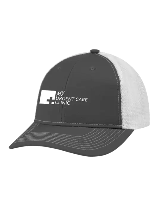 Snapback Ponytail Trucker Cap Dark Grey w/White Mesh w/My Urgent Care Logo