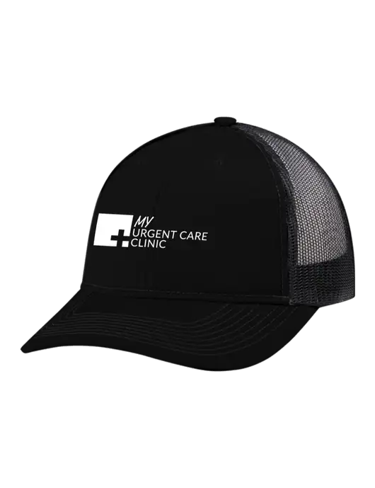 Snapback Ponytail Trucker Cap Black w/Black Mesh w/My Urgent Care Logo