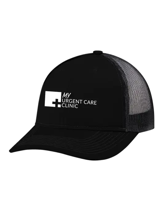 Snapback Ponytail Trucker Cap Black w/Black Mesh w/My Urgent Care Logo