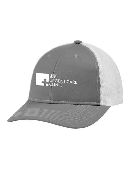 Snapback Ponytail Trucker Cap Light Medium Heather Grey w/White Mesh w/My Urgent Care Logo