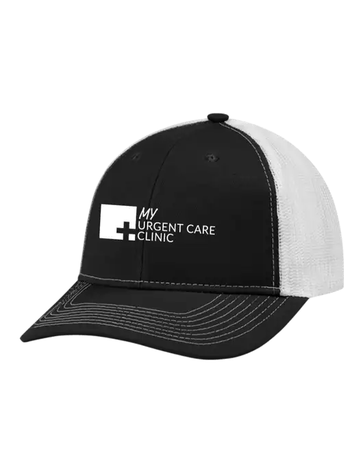 Snapback Ponytail Trucker Cap Black w/White Mesh w/My Urgent Care Logo