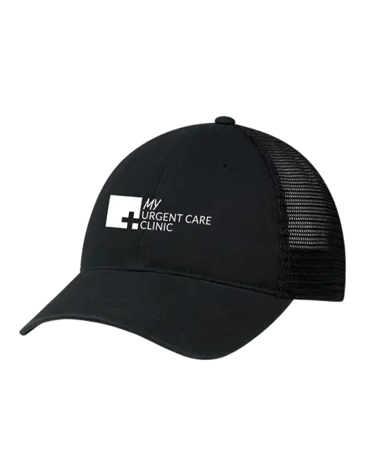 Richardson 111 Garment Washed Trucker Cap Black w/Black Mesh w/My Urgent Care Logo