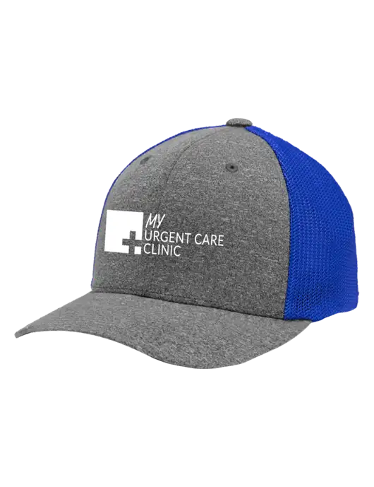 Flexfit Royal/Medium Grey Heather Melange Mesh Back Trucker Cap w/My Urgent Care Logo