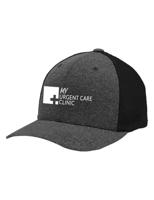 Flexfit Black/Dark Charcoal Heather Melange Mesh Back Trucker Cap w/My Urgent Care Logo