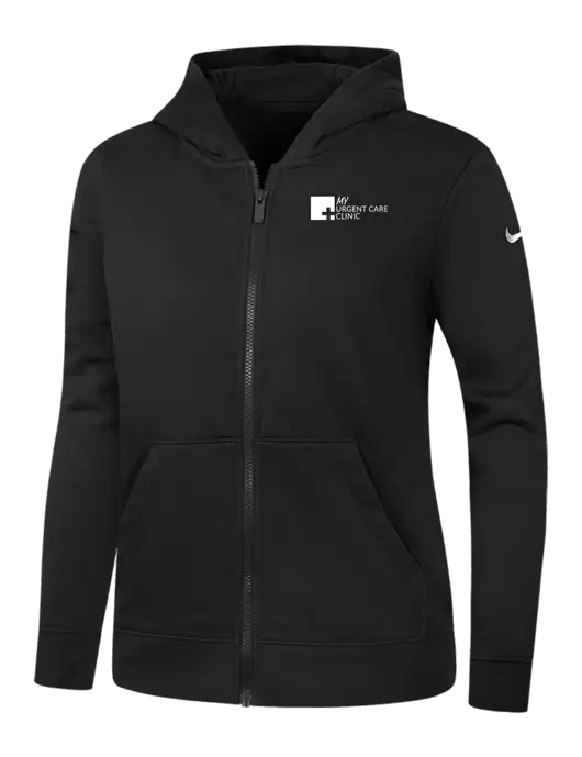Nike Womens Club Fleece Sleeve Swoosh Full-Zip Black Hoodie w/My Urgent Care Logo