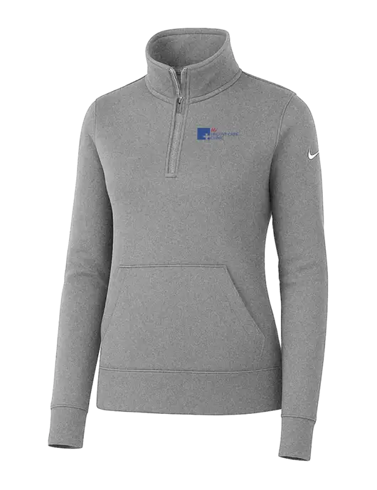 Nike Womens Light Grey Heather Club Fleece Sleeve Swoosh 1/2-Zip w/My Urgent Care Logo