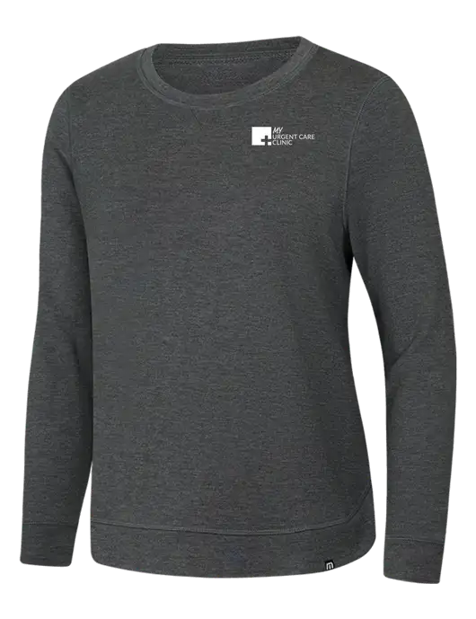 TravisMathew Womens Dark Grey Heather Lightweight Long Weekend Crew w/My Urgent Care Logo