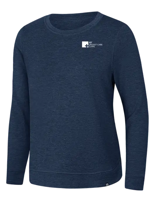 TravisMathew Womens Dark Slate Blue Heather Lightweight Long Weekend Crew w/My Urgent Care Logo