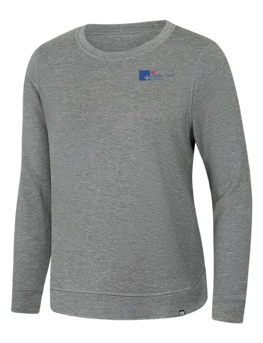 TravisMathew Womens Light Grey Heather Lightweight Long Weekend Crew w/My Urgent Care Logo