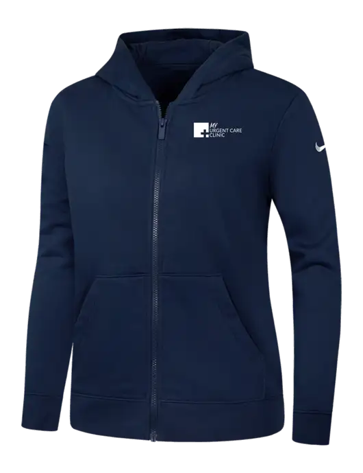 Nike Womens Club Fleece Sleeve Swoosh Full-Zip Dark Navy Hoodie w/My Urgent Care Logo