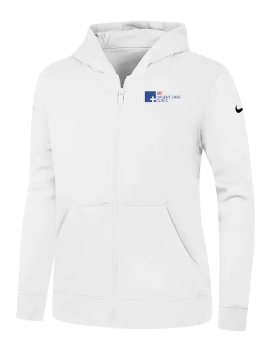 Nike Womens Club Fleece Sleeve Swoosh Full-Zip White Hoodie w/My Urgent Care Logo