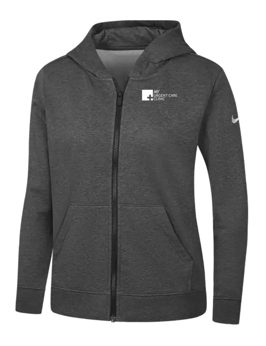 Nike Womens Club Fleece Sleeve Swoosh Full-Zip Charcoal Heather Hoodie w/My Urgent Care Logo