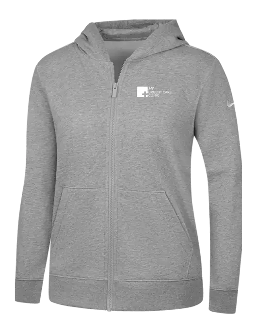 Nike Womens Club Fleece Sleeve Swoosh Full-Zip Dark Grey Heather Hoodie w/My Urgent Care Logo