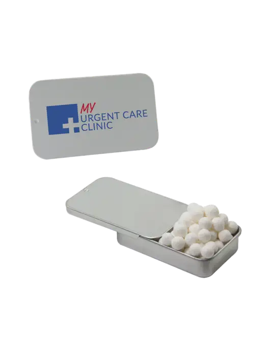 Signature Peppermints In Silver Slider Tin w/My Urgent Care Logo