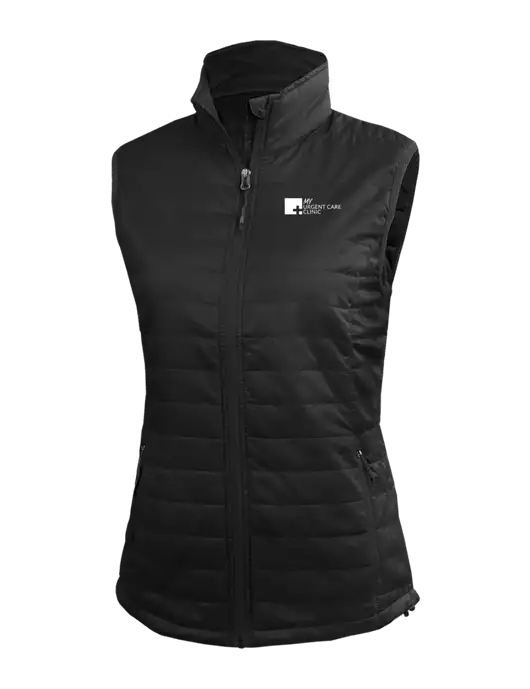 Womens Packable Black Puffy Vest w/My Urgent Care Logo