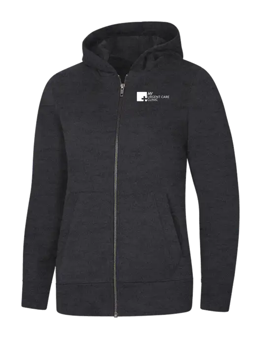 Womens Charcoal Heather Re-Fleece Full-Zip Hoodie w/My Urgent Care Logo