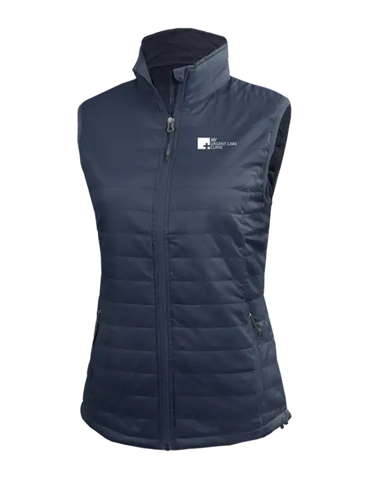 Womens Packable Navy Puffy Vest w/My Urgent Care Logo