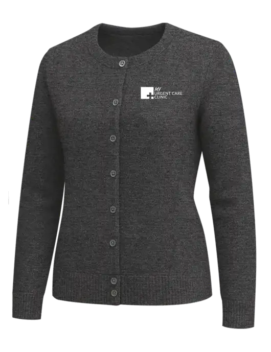 Brooks Brothers Womens Dark Grey Heather Washable Merino Cardigan Sweater w/My Urgent Care Logo