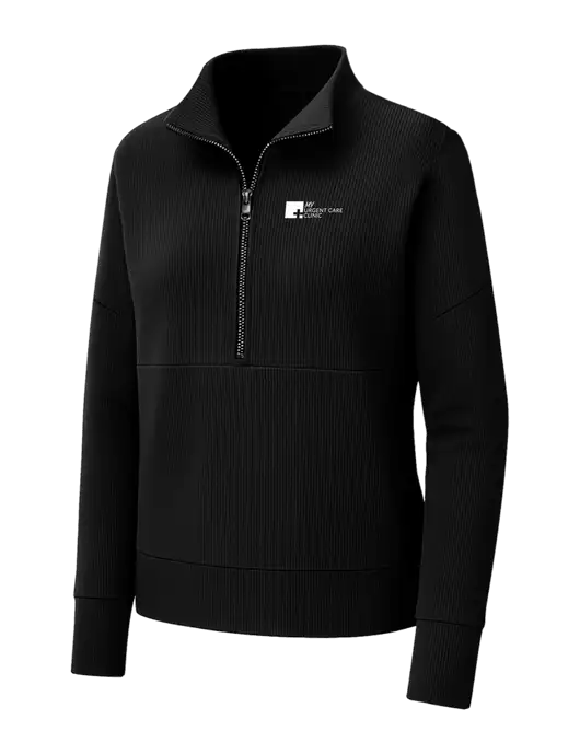 Mercer+Mettle Womens Black Linear Texture Quarter Zip w/My Urgent Care Logo