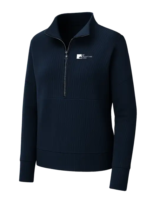 Mercer+Mettle Womens Dark Navy Linear Texture Quarter Zip w/My Urgent Care Logo