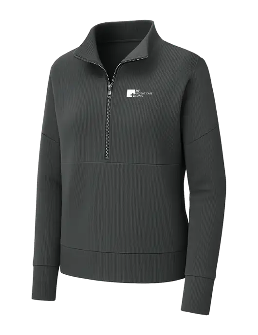 Mercer+Mettle Womens Dark Grey Linear Texture Quarter Zip w/My Urgent Care Logo