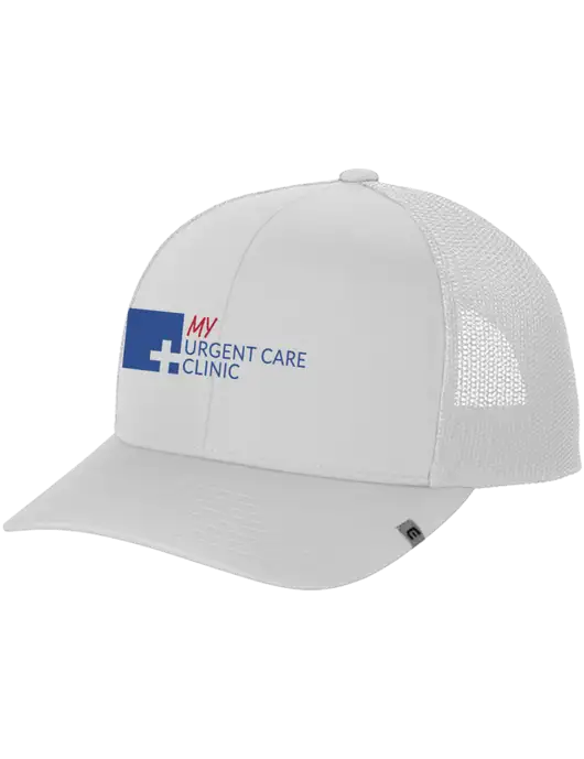 TravisMathew White Cruz Trucker Cap w/My Urgent Care Logo