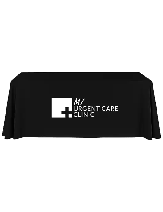 8' Stain-Resistant 4-Sided Black Table Cover w/My Urgent Care Logo