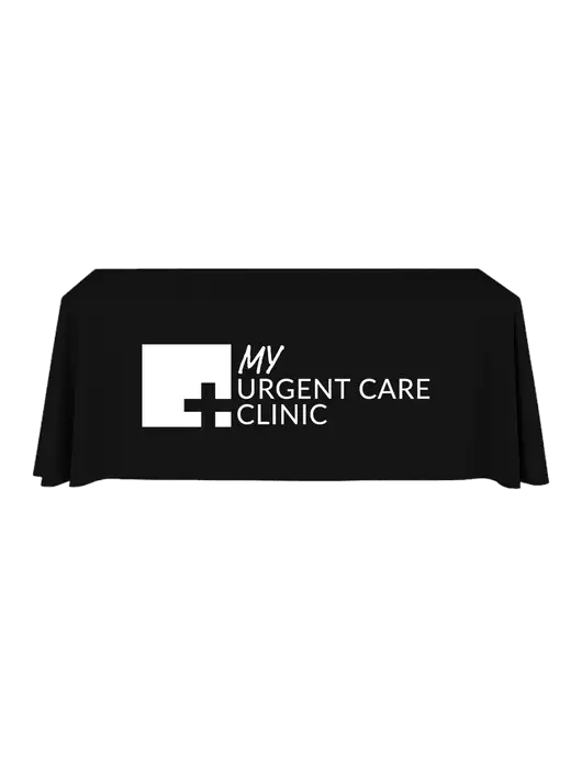 6' Stain-Resistant 4-Sided Black Table Cover w/My Urgent Care Logo