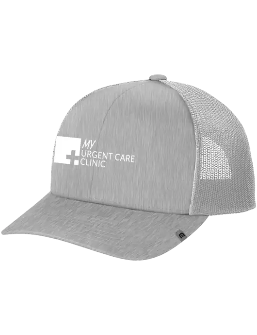 TravisMathew Light Medium Grey Heather Cruz Trucker Cap w/My Urgent Care Logo