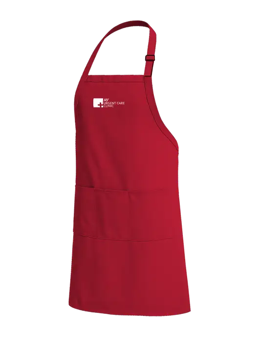 Easy Care Extra Long Bib Red Apron with Stain Release w/My Urgent Care Logo