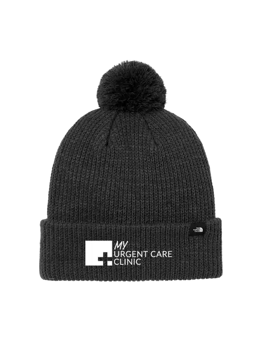 The North Face Black Heather Pom Beanie w/My Urgent Care Logo