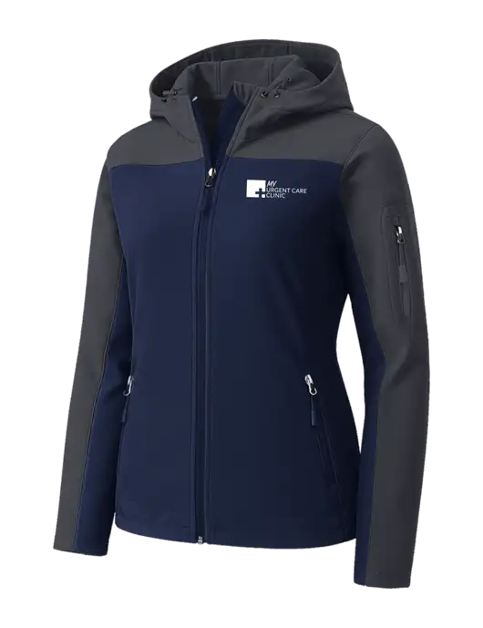 Womens Hooded Core Navy/Dark Grey Soft Shell Jacket w/My Urgent Care Logo