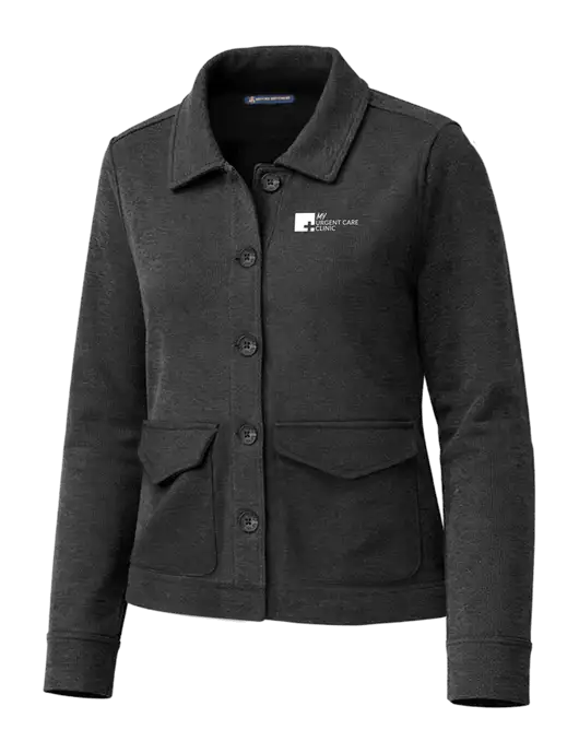 Brooks Brothers Womens Mid-Layer Very Dark Grey Heather Stretch Button Jacket w/My Urgent Care Logo