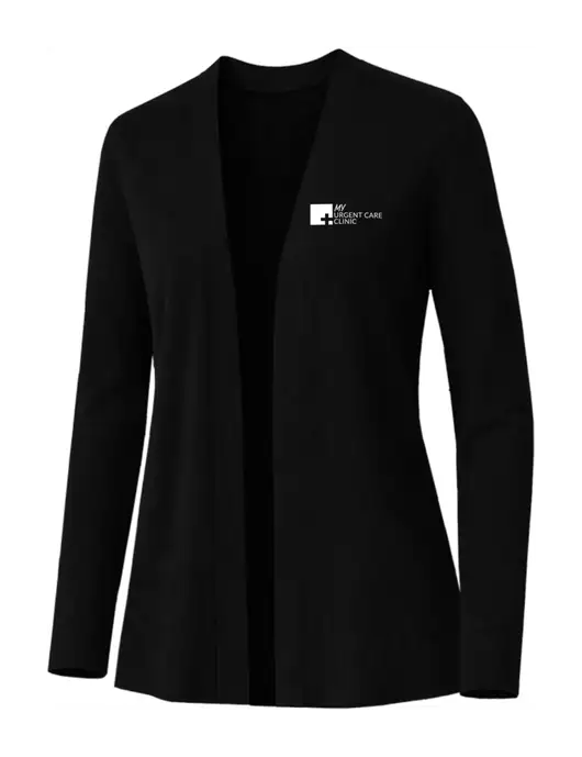 Brooks Brothers Womens Cotton Stretch Long Black Cardigan Sweater w/My Urgent Care Logo