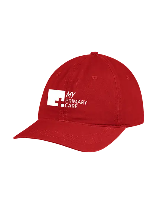 Garment Washed Unstructured Twill Red Cap w/My Primary Care Logo