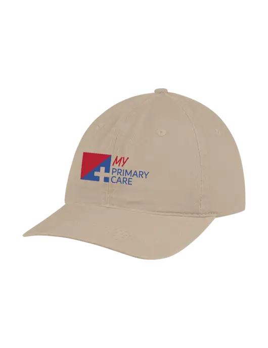 Garment Washed Unstructured Twill Tan Cap w/My Primary Care Logo