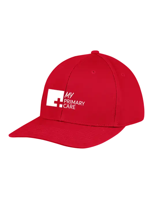 Premium Modern Structured Twill Red Snapback Cap w/My Primary Care Logo